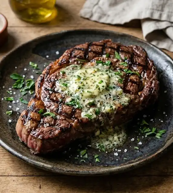 Grilled Ribeye Steak with Garlic Butter