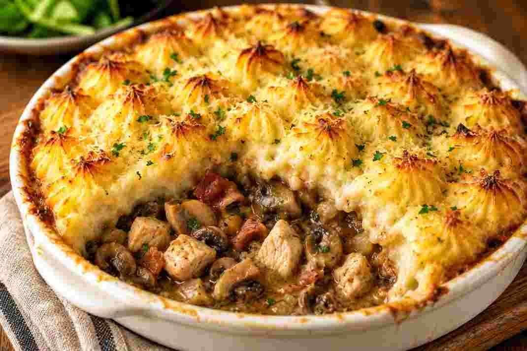 Chicken Mushroom Pie with Duchess Potato Chicken Mushroom Pie with Duchess Potato