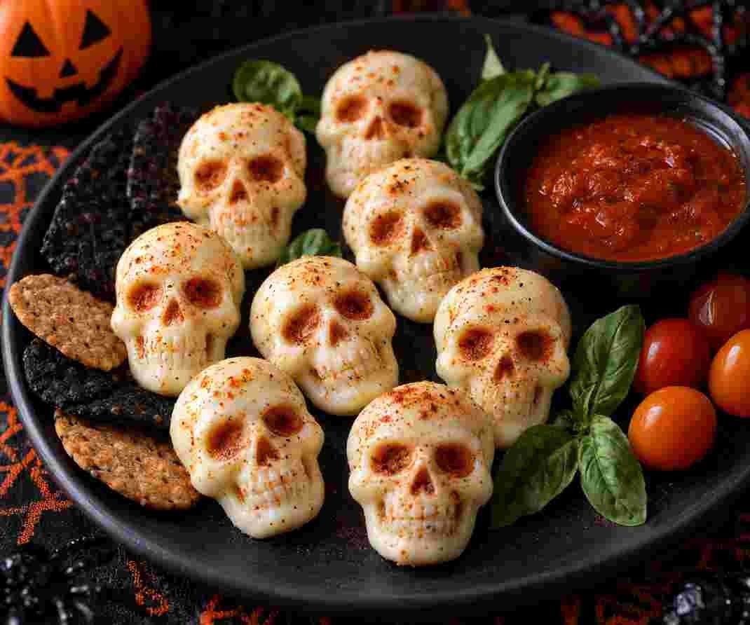 Halloween Mozzarella Skulls