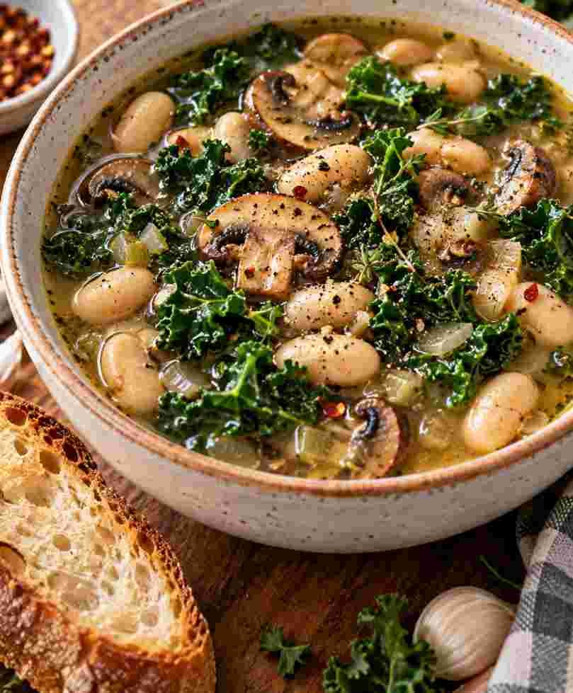 White Bean Mushroom Kale Soup